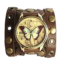 Brown Butterfly Watch Unisex Wrist Watch, Quartz Analog Watch with Leather Band