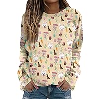 Holiday Easter Shirts for Women Plus Size Long Sleeve Party Print Crewneck Comfy Casual Sweatshirts Pullover S-3XL