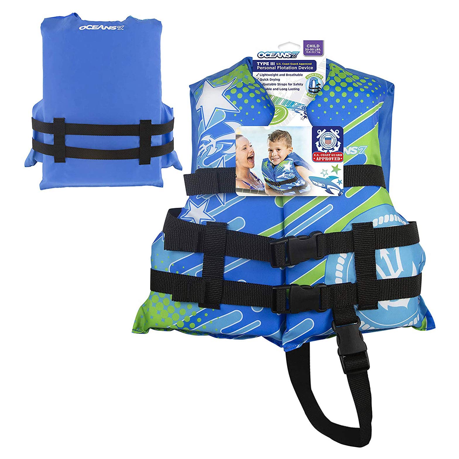 Oceans 7 US Coast Guard Approved, Infant-Child-Youth Life Jacket Vest – Sizes for 8-90 lbs. – Type III Vest, PFD, Personal Flotation Device