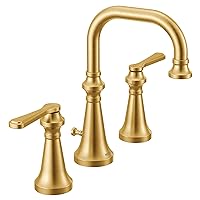 Moen TS44102BG Colinet Traditional Two-Handle Widespread High-Arc Bathroom Faucet with Lever Handles, Valve Required, Brushed Gold