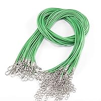 10Pcs 1.5/2mm Green Handmade Leather Chains Adjustable Braided Rope Pendant Charm DIY Findings Bulk Lobster Clasp String Cord Jewelry Making (Green, 2.0mm(0.08 inch))