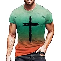 Criss Cross Easter T Shirts for Men Big and Tall Graphic Summer Casual Short Sleeve Cotton Crewneck Gradient Shirts