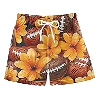 ALAZA American Football Balls Yellow Flowers Boy’s Swim Trunk Quick Dry Beach Shorts Swimsuit Bathing Suit Swimwear