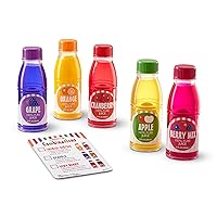 Tip & Sip Toy Juice Bottles and Activity Card (6 Pcs) - Pretend Play Food Set, Play Kitchen Food For Ages 3+