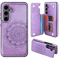 MMHUO for Samsung Galaxy S24 Case with Card Holder,Flower Magnetic Back Flip Case for Samsung Galaxy S24 Wallet Case for Women,Protective Case Phone Case for Samsung Galaxy S24 5G (2024),Purple