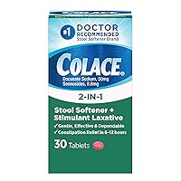 2-In-1 Stool Softener & Stimulant Laxative Tablets, Gentle Constipation Relief in 6-12 Hours, 30 Count
