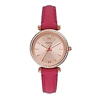 Fossil Women's Carlie Mini Quartz Stainless Steel and Eco-Leather Watch, Color: Rose Gold, Berry (Model: ES5006)