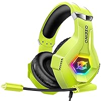 [2024 New] Gaming Headset, Gaming Headphones with Noise Cancelling Mic Memory Earmuffs RGB Light for PC, PS4, PS5, Xbox Headset Phone, Switch, Mac -Yellow