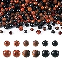 480Pcs 6mm 8mm Waxed Natural Wood Beads Brown Black Wooden Round Ball Beads Rustic Wood Loose Spacer Beads for Rosary Crafts DIY Bracelet Jewelry Making