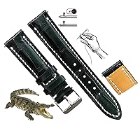 Men's Custom Black Leather Watch Strap Quick Release - Premium Ostrich Alligator Leather Strap