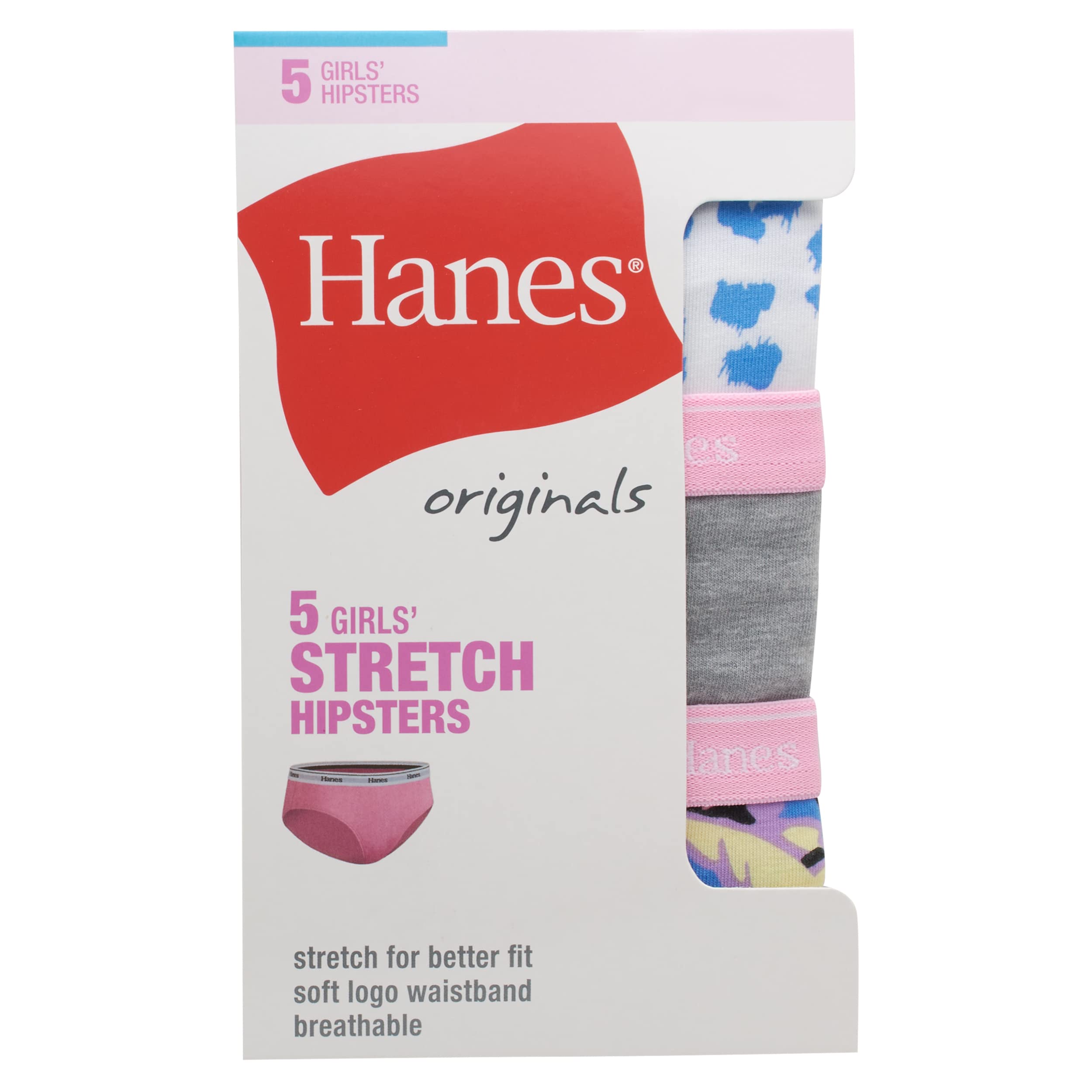 Hanes Originals Girls Boyshorts & Hipsters, Moisture-Wicking Cotton Stretch Underwear, Assorted 5-Pack