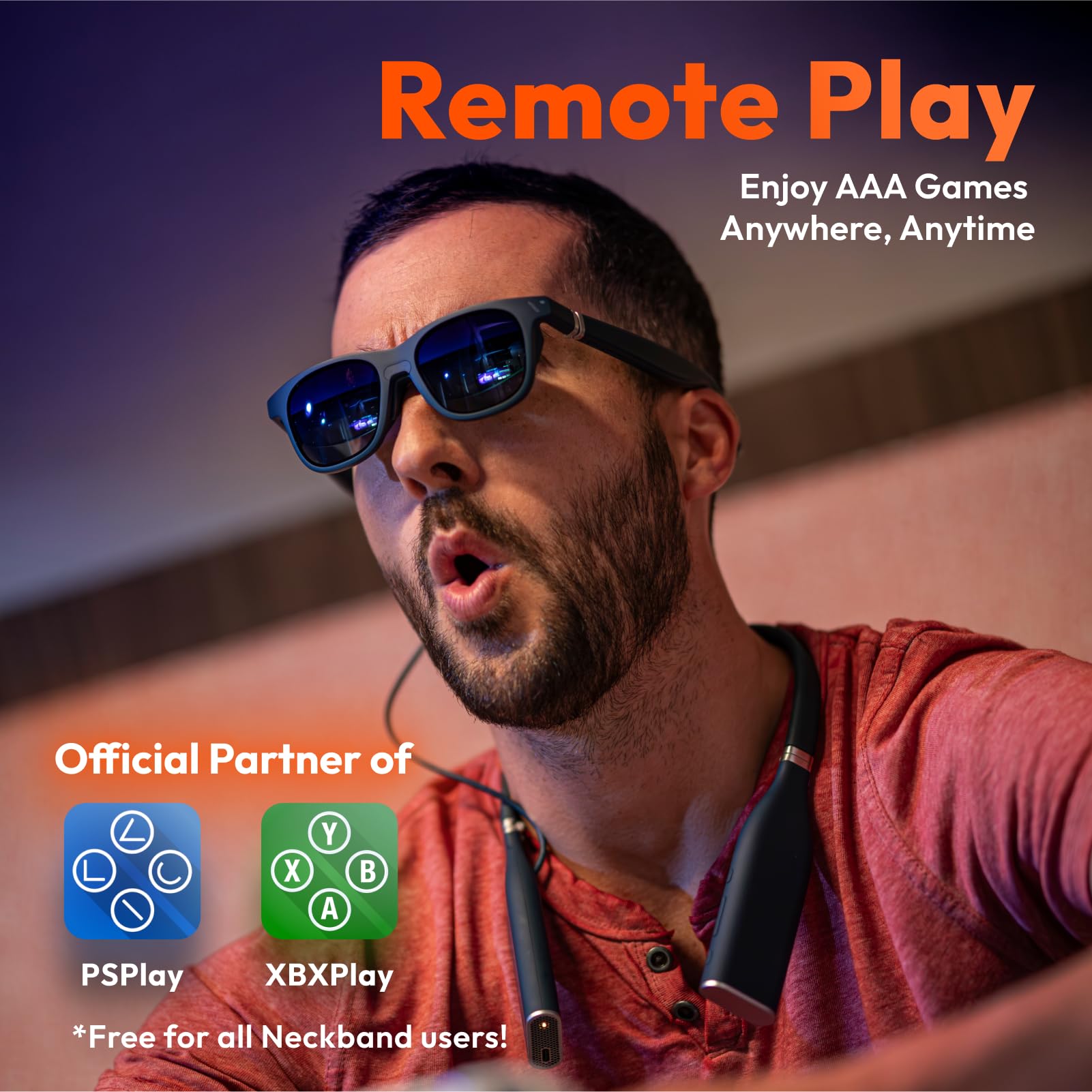 VITURE One XR/AR Glasses & Neckband Bundle, Official Partner of PSPlay & XBXPlay, Remote Play with Playstation/Xbox/PC Games, Streaming On The Go, Cloud Gaming, 128G Storage, Bluetooth (Jet Black)