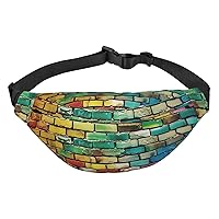 Colorful Brick Print Fanny Pack Women Men Waterproof Waist Bag With 3-Zipper Pockets Bum Bag For Running Travel