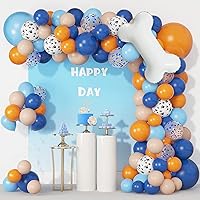 121Pcs Blue Birthday Party Supplies Balloons Garland Kit, Blush Nude Blue Orange Dog Paw Balloons Arch Bone Balloon for Boys Girls Baby Shower Blue Theme Birthday Party Decorations