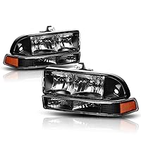 PM PERFORMOTOR Black Housing Amber Corner Headlights Replacement Compatible with 98-04 Blazer / 98-04 S10., PMHL-CS10-9804-4P-OH-BA