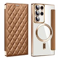 2024 New Leather Textured Flip Phone Case for Samsung S24 S23 S22 Ultra Plus, Personalized Leather Textured Flip Phone Case, with Credit Card Holder (Brown,S22)