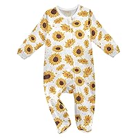 Baby One-Piece Rompers, Newborn To Infant Romper Footies, Tropical Sunflowers