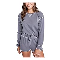 Splendid Womens Gray Ribbed Cuffed Sleeve Crew Neck Top S