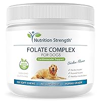 Folate for Dogs to Promote Cardiovascular & Prenatal Health, Support DNA Synthesis & Cell Maintenance, Folic Acid for Dogs with Zinc, Biotin, Iron & Vitamin B12, 120 Soft Chews