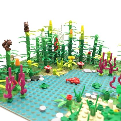 ZHX Rainforest Jungle Bridge Building Block Toys with 2pcs Baseplates(10x10 inches Each) Garden Bricks Accessories Bush Flowers Animals Coconut Trees for Classic Brick Block Toys