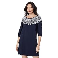 Tommy Hilfiger Women's Off The Shoulder Embroidered Casual Dress, Sky Captain