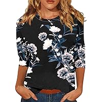 Workout Tops for Women, Womens Tops 3/4 Sleeve Crewneck Cute Shirts Casual Print Trendy Tops Summer T Shirt