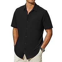 Mens Short Sleeve Casual Button Down Shirts Stretch Soft Knitted Summer Beach Shirts
