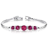 PEORA Created Ruby 5-Stone Bracelet for Women 925 Sterling Silver, 5 Carats total Round Shape, 7 1/2 inch length