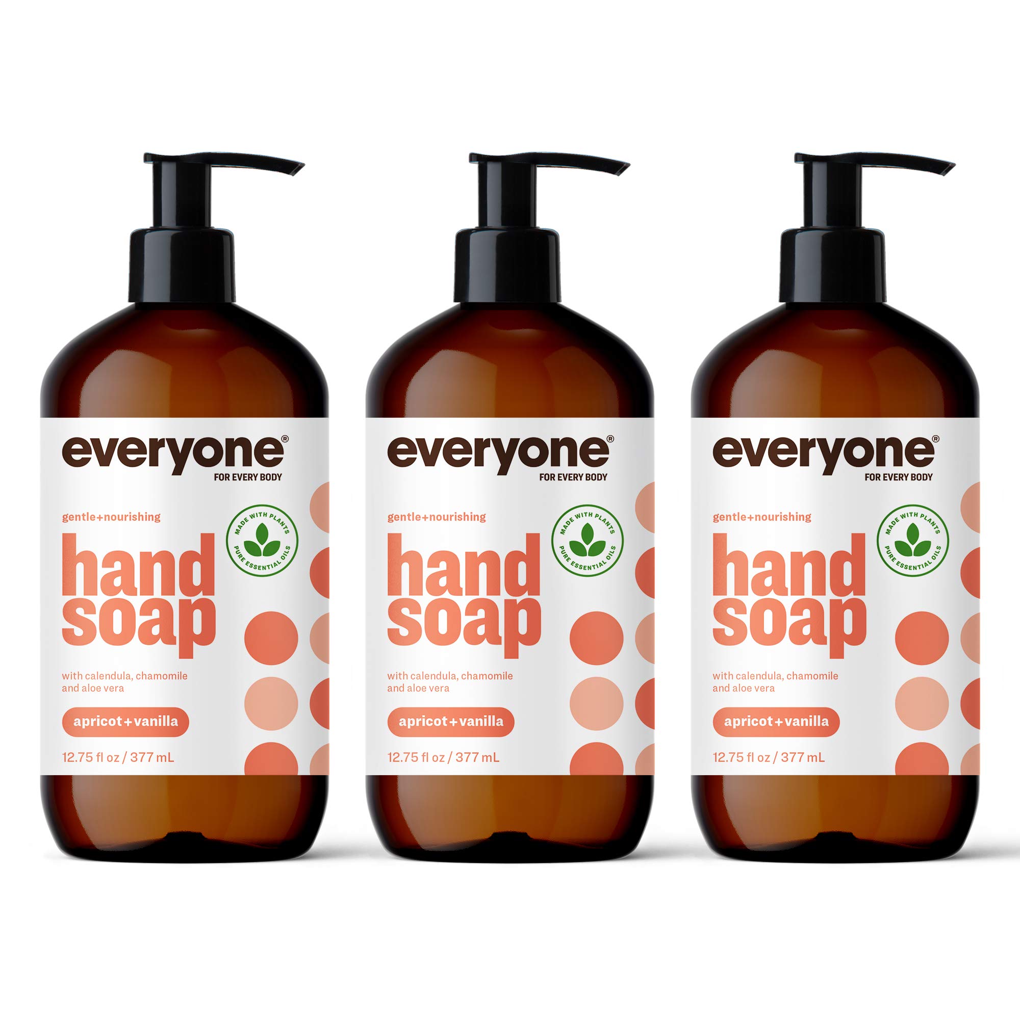 Everyone Liquid Hand Soap, 12.75 Ounce (Pack of 3), Apricot and Vanilla, Plant-Based Cleanser with Pure Essential Oils
