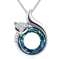 PLATO H Crystal Fox Necklace Cute Head and Tail Anniversary Jewelry for Women Teen Girls Mom Mother's Day Gifts for Her
