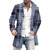 Mens Single Breasted Trench Coat Winter Wool Blend Pea Coat Oversized Warm Lapel Work Business Jacket Outerwear Coats