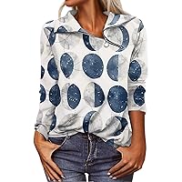 Womens Long Sleeve T Shirts Autumn T-Shirt Loose Pullover Sports Tops Quarter Zip Casual V Neck Printed Top