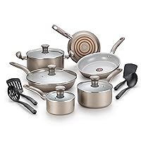 T-fal Initiatives Ceramic Nonstick Cookware Set 14 Piece Oven Safe 350F Pots and Pans Gold