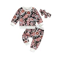 Karuedoo Toddler Baby Girl Clothes Waffle Floral Print Long Sleeve Pullover Shirts Tops Pants Set Fall Winter Outfits