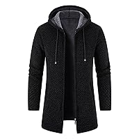 Hoodie For Men Big And Tall Hooded Plush Plaid Knitting Drawstring Coat Sweater Warm Solid Color Jackets Tops