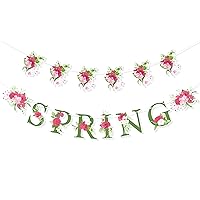 Floral Spring Banner Hello Spring Flower Green Leaves Bunting Garland Easter Spring Party Decorations Seasonal Holiday Indoor Outdoor Home Wall Decor Photo Backdrop