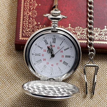 WIOR Classic Smooth Vintage Pocket Watch Silver Steel Mens Watch with 14 in Chain for Graduation Xmas Fathers Day