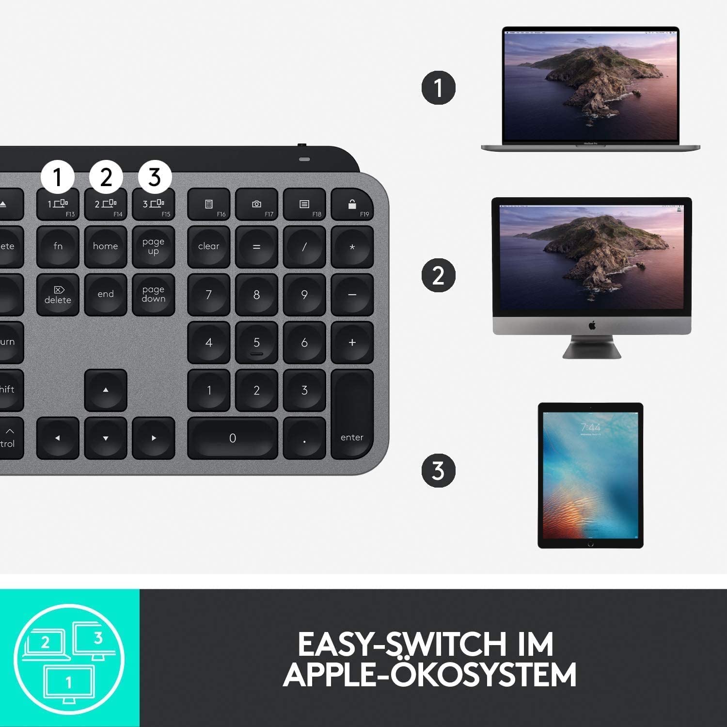 Logitech MX Keys für Mac kabellose beleuchtete Tastatur, Handballenauflage, taktiler Tastatursteuerung, LED-Tasten, Bluetooth, USB-C, 10 Tage Batterielebensdauer, Metallaufbau, Apple macOS - Graphit