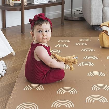 CHILDLIKE BEHAVIOR Baby Play Mat- Play Pen Tummy Time Mat & Crawling Mat Foam Play Mat for Baby with Interlocking Floor Tiles 72x48 Inches Puzzle- Baby Floor Mat Infants & Toddlers (X-Large, Rainbows)