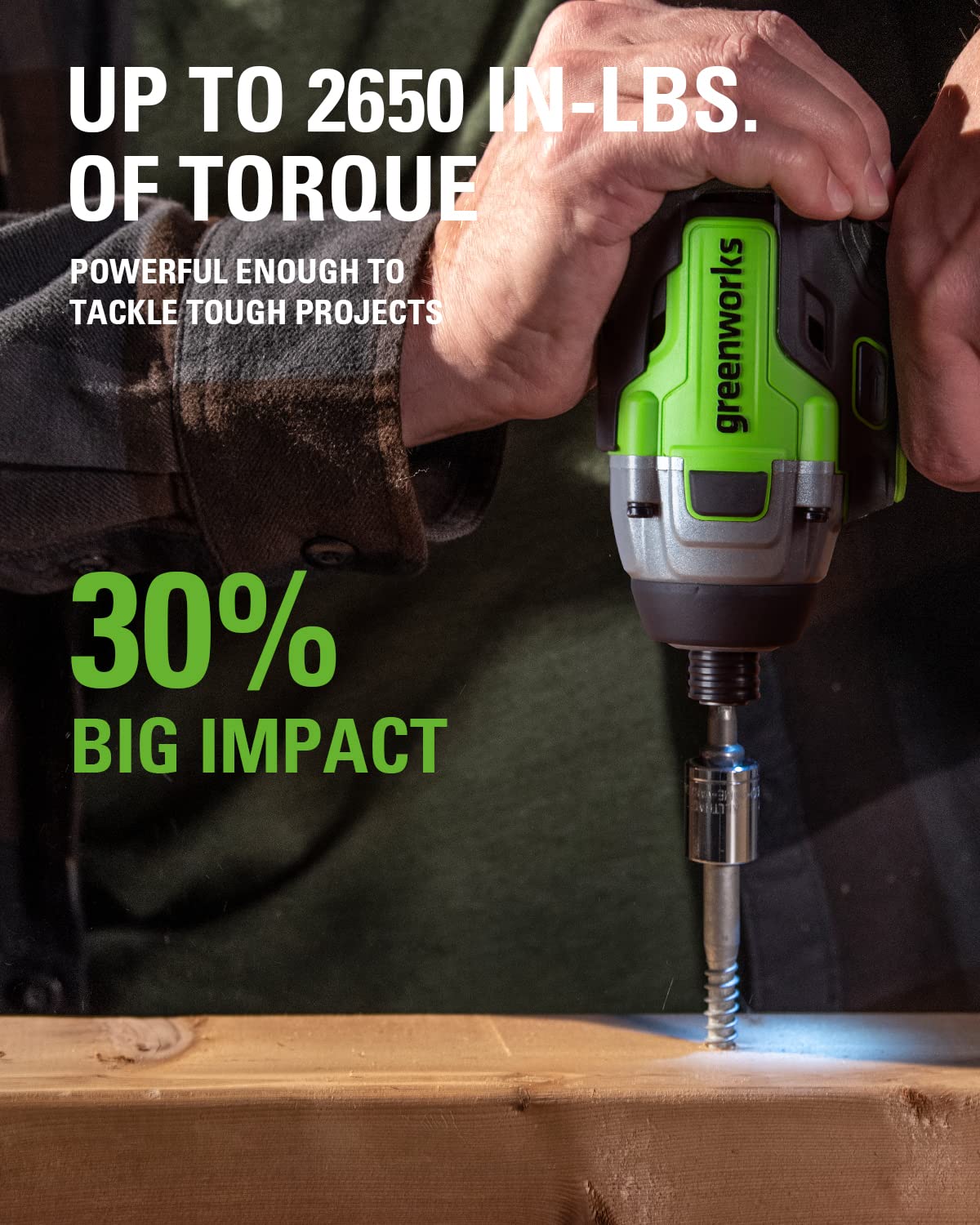 Greenworks 24V Brushless Cordless Impact Driver Kit, 2650in./lbs Torque, Variable Speed-Battery and Charger Sold Separately