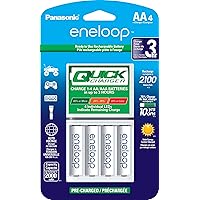 Eneloop Panasonic K-KJ55MCA4BA Advanced Individual Battery 3 Hour Quick Charger with 4 AA Rechargeable Batteries, White