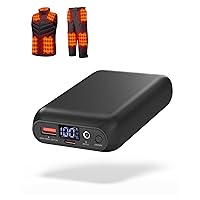 16000mAh Heated Vest Battery Pack, 7.4V/5V Power Bank with DC/USB/Type-C Output and LED Display, for Heated Vests, Hoodies, and Jackets up to 12H