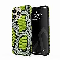 BURGA Phone Case Compatible with iPhone 13 PRO - Hybrid 2-Layer Hard Shell + Silicone Protective Case -Neon Green Snake Skin Print Serpent Pattern Exotic Tropical - Scratch-Resistant Shockproof Cover