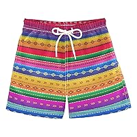 Mexican Colorful Stripes Boys Swim Trunks Swim Beach Shorts Board Shorts Bathing Suit Pool Essentials