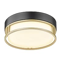 zeyu 1-Light Flush Mount Ceiling Light Fixture, Modern 10 inch Close to Ceiling Lamp for Bedroom Hallway Corridor, White Frosted Glass Shade in Black and Antique Gold Finish, ZS76F BK+AG