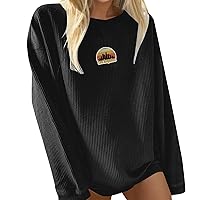 Crewneck Sweatshirt Women Cord Knit Corduroy Shirt Y2k Flower Graphic Long Sleeve Tops Los Angeles Preppy Sweatshirt Pullover