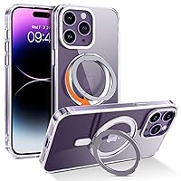 YINLAI Case for iPhone 14 Pro, Magnetic Case [Compatible with Magsafe] with 360° Rotatable Ring Holder Invisible Stand Slim Transparent Men Women Shockproof Protective Phone Cover 6.1 Inch, Clear