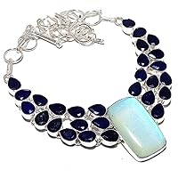 Triplet Milky Fire Opal, Blue Sapphire 925 Sterling Silver Necklace 18