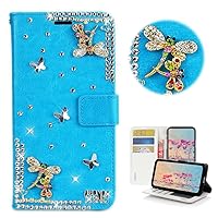 STENES Bling Wallet Phone Case Compatible with Moto G Power 5G (2023) Case - Stylish - 3D Handmade Dragonfly Glitter Magnetic Wallet Stand Leather Cover Case - Blue