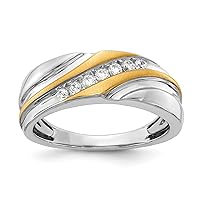 Jewels By Lux Solid 14K Tri Color Gold 7-Stone 1/4 carat Diamond with Satin Finish Mens Wedding Ring Band Available in Size 7 to 11 (Band Width: 7.8 to 2.5 mm)